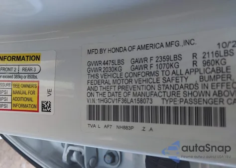 2020 Honda Accord Sport from USA, damaged, VIN 1HGCV1F36LA158073